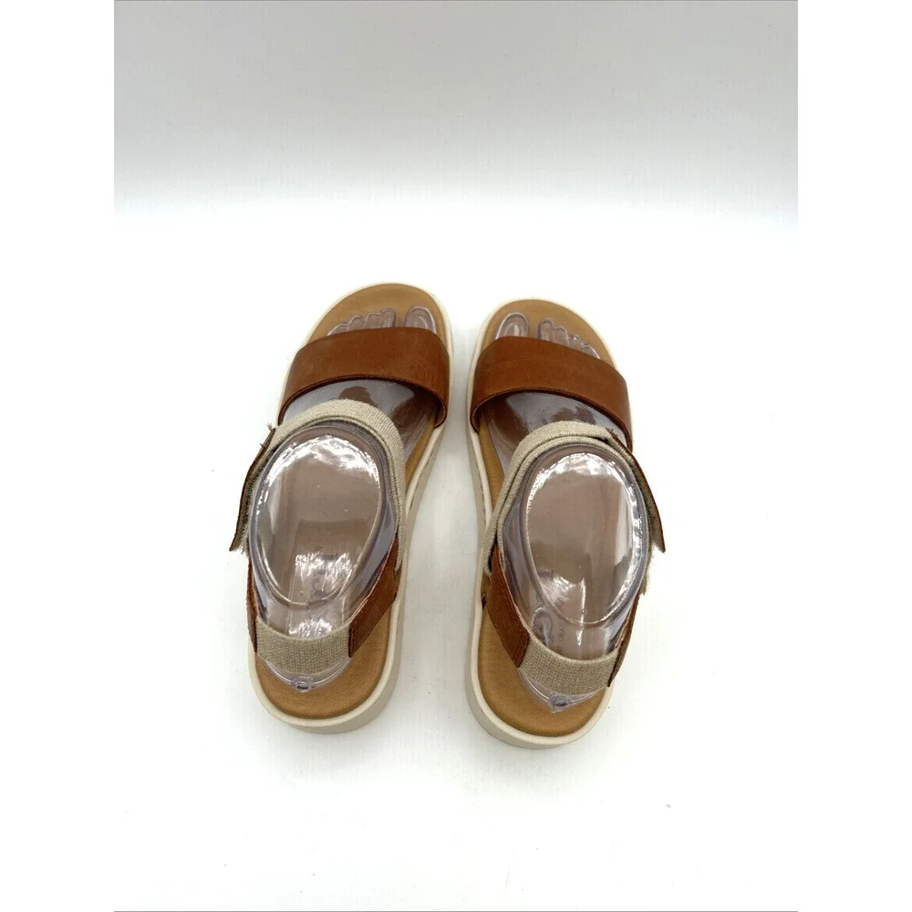 Born Kyla Leather Platform Sandals Womens 7 Brown Meerkat Brown Elastic Ankle
